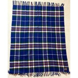 Edinburgh Woollen Mill Red Blue Plaid Wool Blanket 64x48 Made in UK